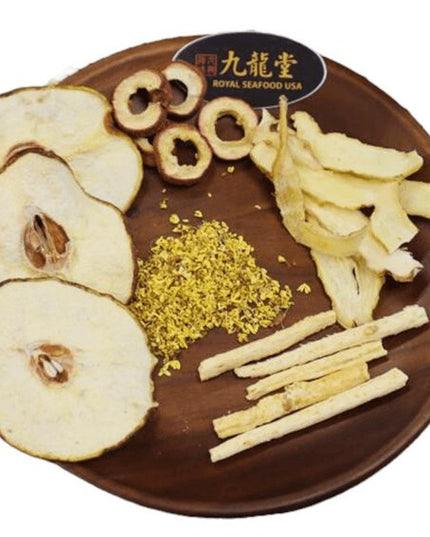 Bolsita de té natural para el otoño con pera asiática y lirio de agua dulce. Té saludable.