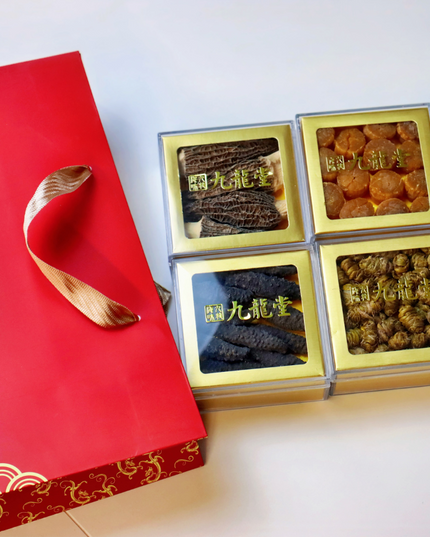 Caja de regalo cuádruple de vieiras clásicas, dendrobium, pepino de mar y hongo morchella, el regalo perfecto