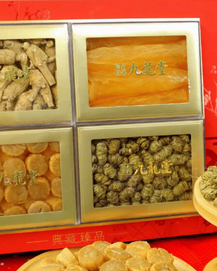 精选花旗参石斛鱼胶干贝四拼礼盒送礼参茸海味