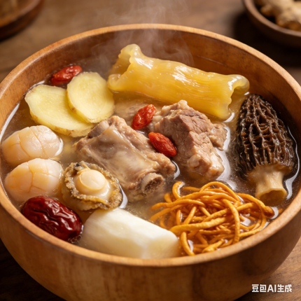 Sopa de flor de hongo oruga, callos de pescado y morillas, 70g