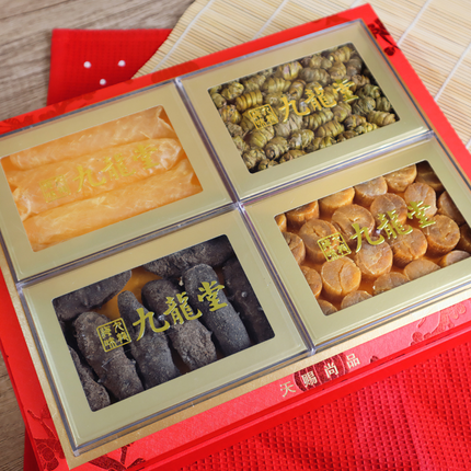 Caja de regalo de 4 variedades de Dendrobium, buche de pescado, pepino de mar y vieira, para regalar en Año Nuevo y fiestas, mariscos y productos del mar 1 caja