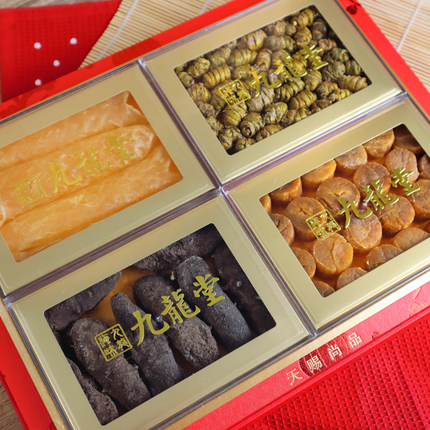Caja de regalo de 4 variedades de Dendrobium, buche de pescado, pepino de mar y vieira, para regalar en Año Nuevo y fiestas, mariscos y productos del mar 1 caja