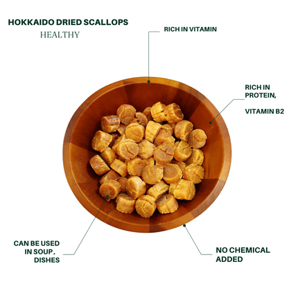 Premium Sweet Hokkaido Dried Scallops, 1 lb, for soup, congee, and XO sauce