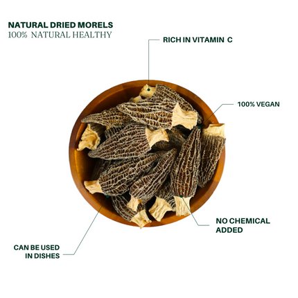 Large Dried Morels Mushroom 85g, Great for Soups, 100% All-Natural