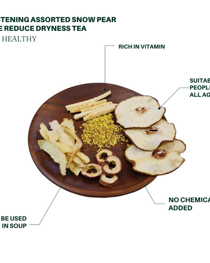 Bolsita de té natural para el otoño con pera asiática y lirio de agua dulce. Té saludable.