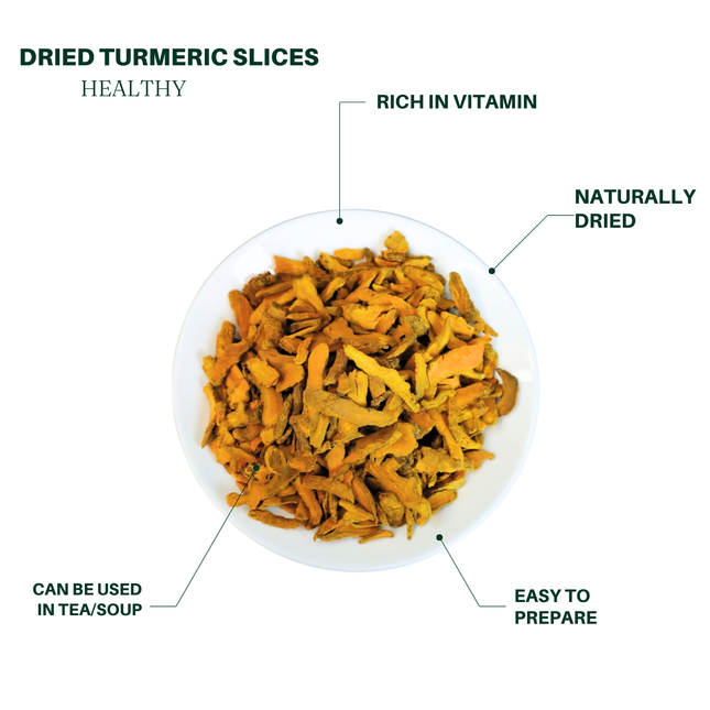 Dried Turmeric Slices 8oz Naturally Sun-Dried - Essential for Soups and Teas